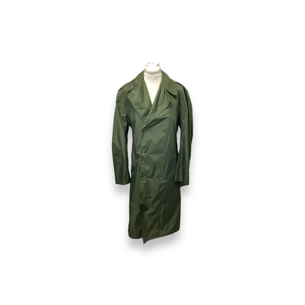 Vintage Military Green Double-Breasted Mens Raincoat Size 38 Short Nylon & Rubbe
